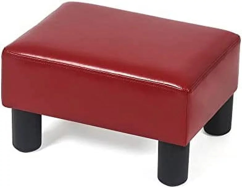Burgundy Red Faux Leather Square Ottoman K181