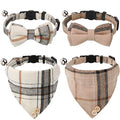 4 Pieces Breakaway Cat Collar Bandana with Plaid Scarf and Bowtie Bell F918535