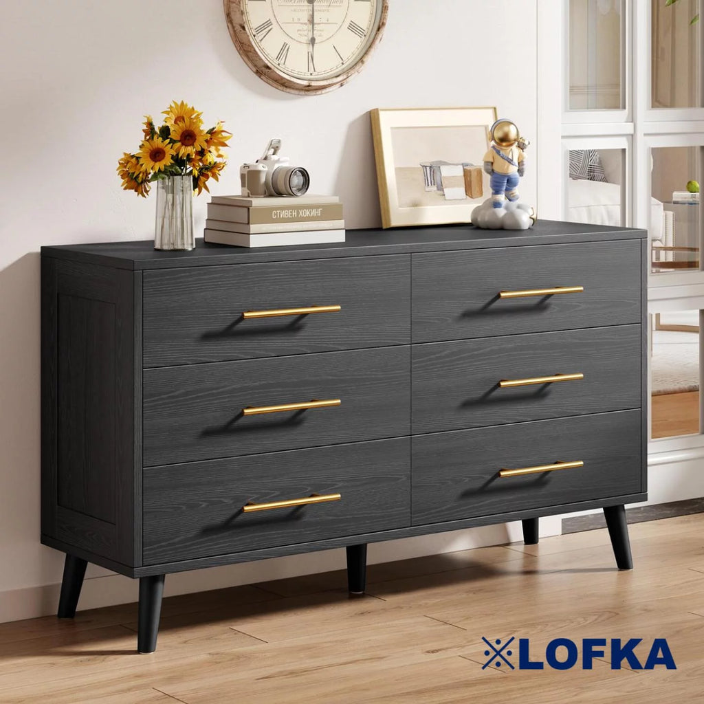 White 6 Drawer Dresser with Gold Handles A991735