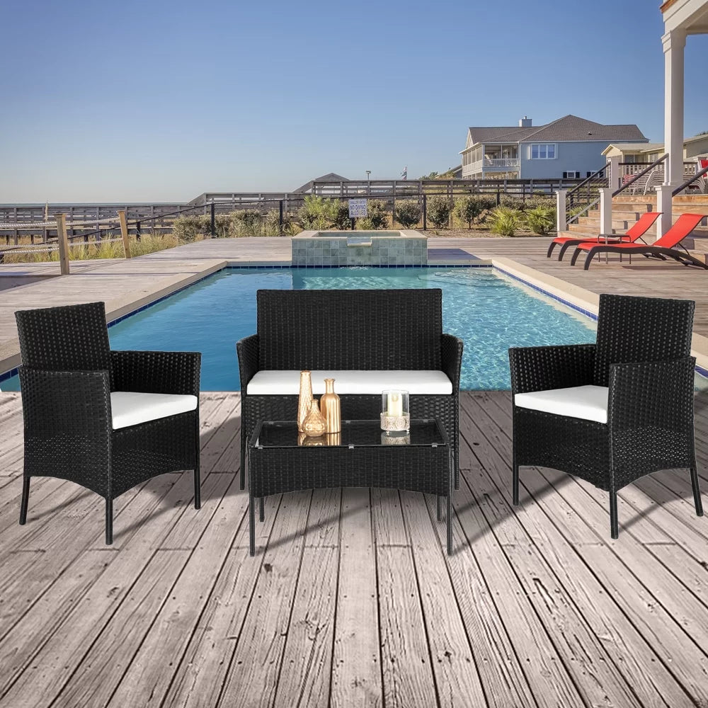 4-Piece PE Wicker Outdoor Conversation Set with Cushions S4993