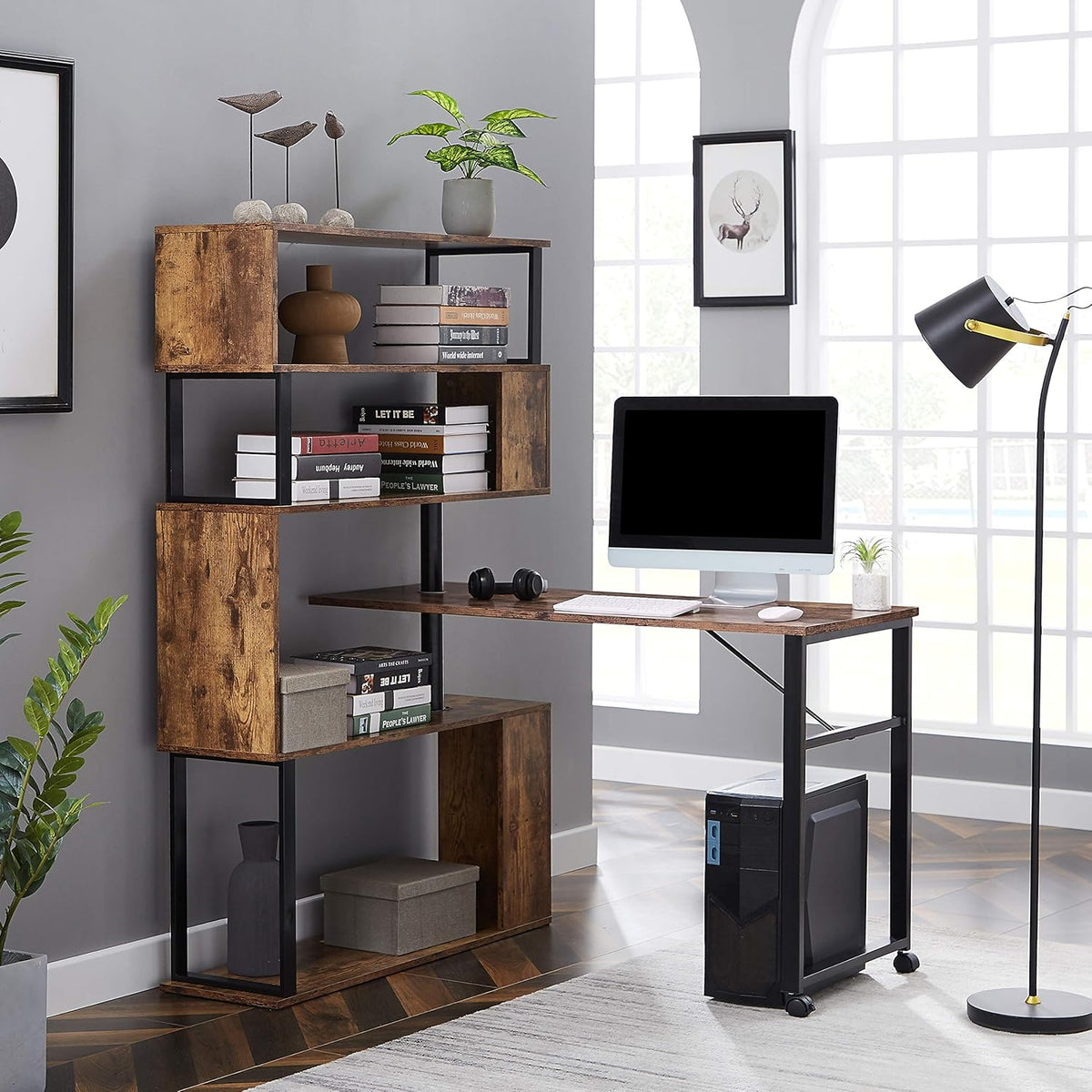L-Shaped Rotating Computer Desk with Lockable Casters H3407
