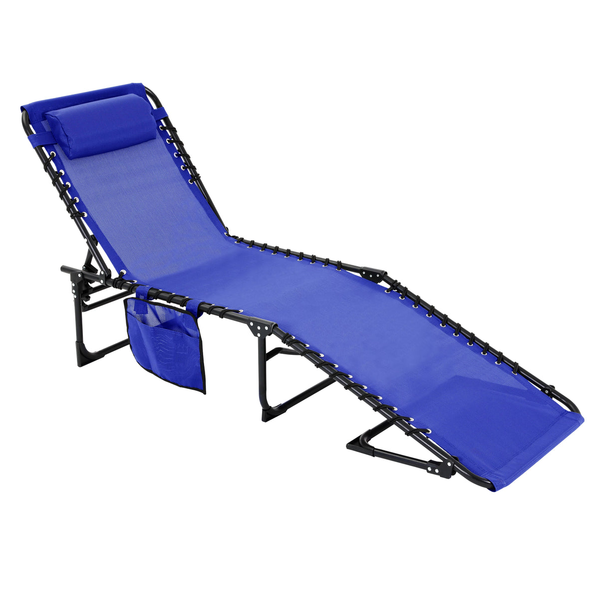 Blue 4-Fold Outdoor Chaise Lounge Chair with Pillow D414