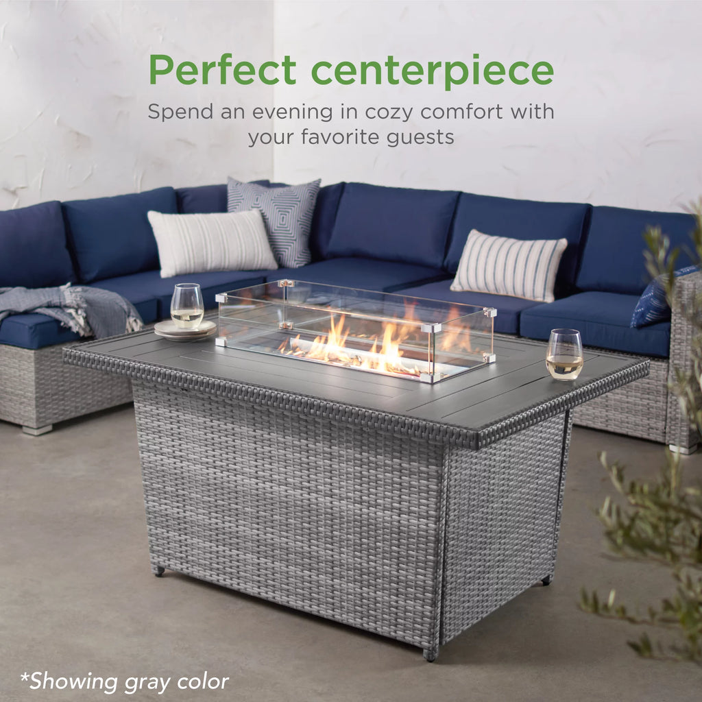 52in Wicker Propane Gas Fire Pit Table 50,000 BTU with Glass Wind Guard G60988