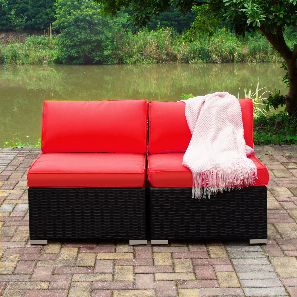 2 Pcs PE Rattan Wicker Patio Sofa Set B684587