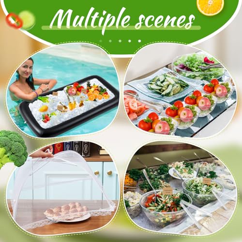 128 Pcs Inflatable Cooler with 2 Serving Bars, Food Cover, Salad Bowl, Utensils, Appetizer Tray, 100 Labels T2760