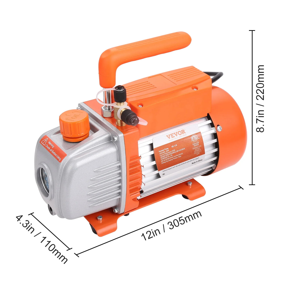 120V 1/5 HP 3.5 CFM HVAC Vacuum Pump with Gauge Set M800