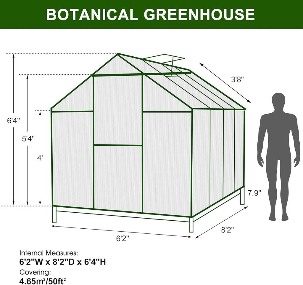 Polycarbonate Greenhouse with Sliding Door 8' x 6' N2338