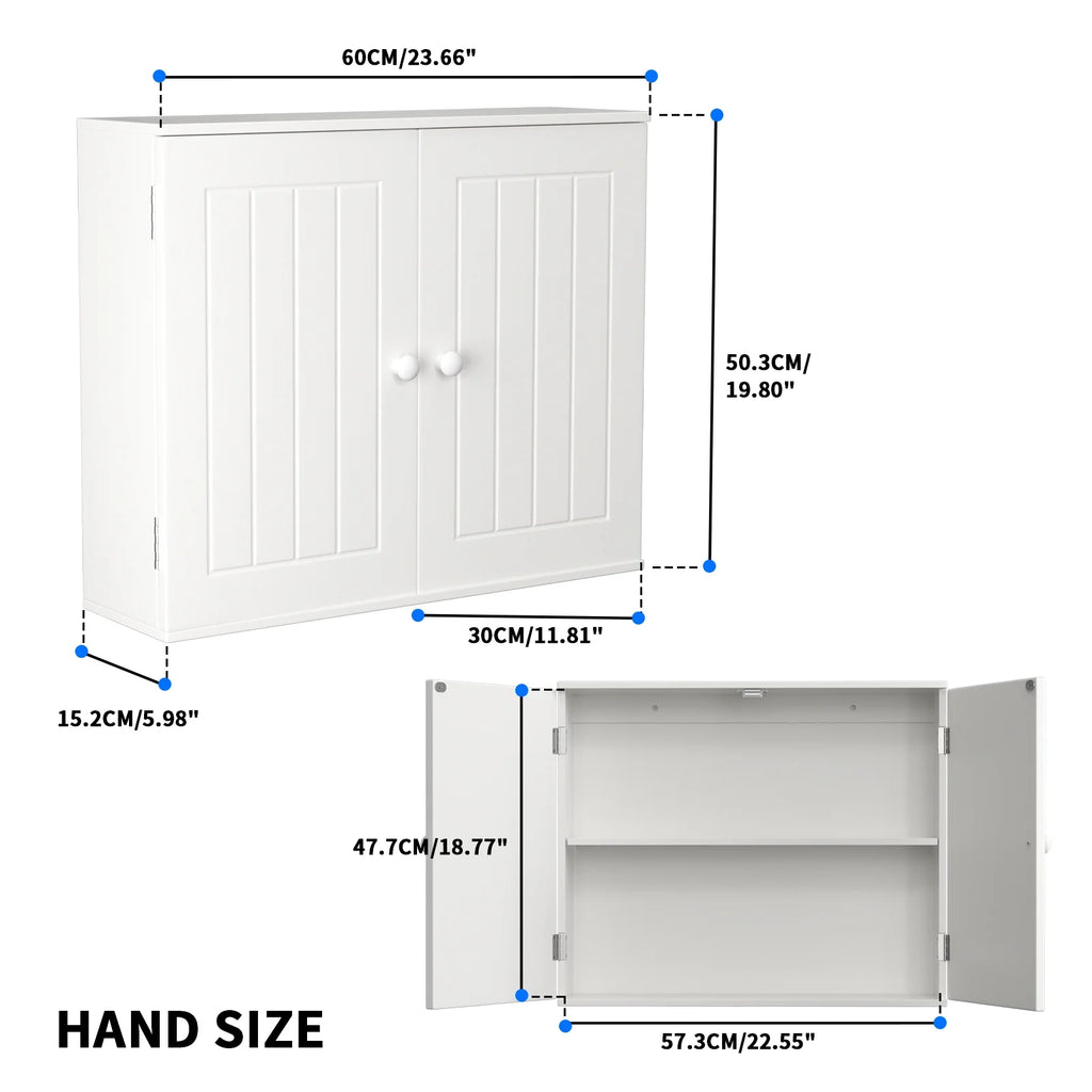 White Free Standing Wooden Bathroom Storage Cabinet with Double Doors A86770