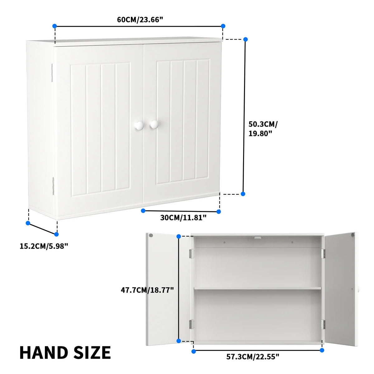 White Free Standing Wooden Bathroom Storage Cabinet with Double Doors A86770