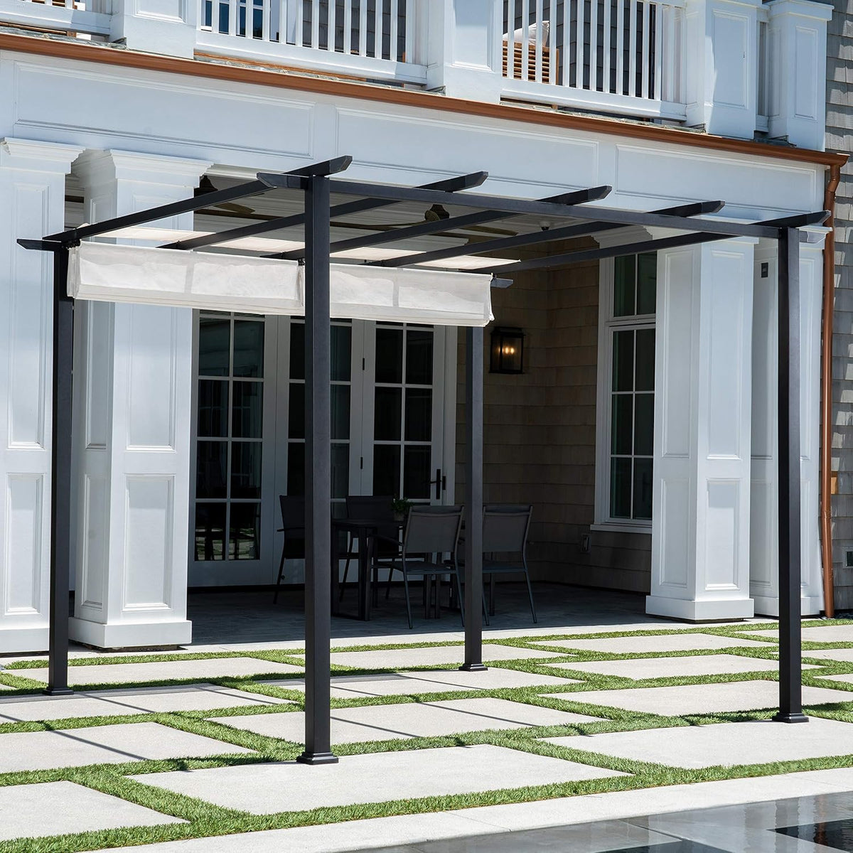 Aluminum and Steel Pergola with Adjustable Sling Canopy Z924581