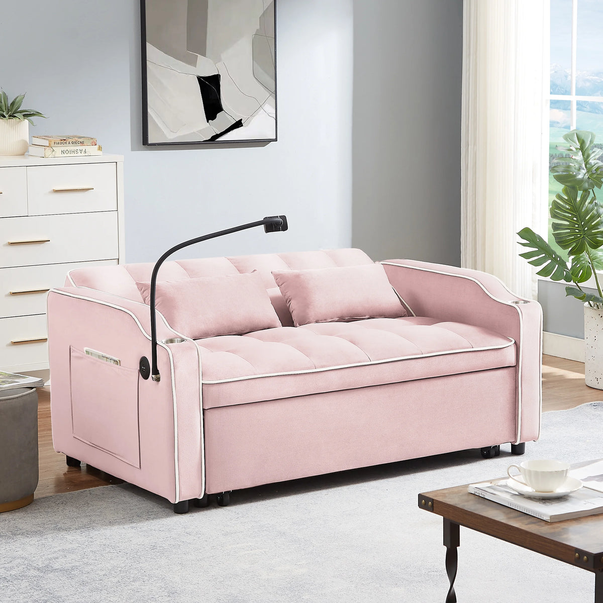 Pink Convertible Sleeper Sofa Chair Bed E34771