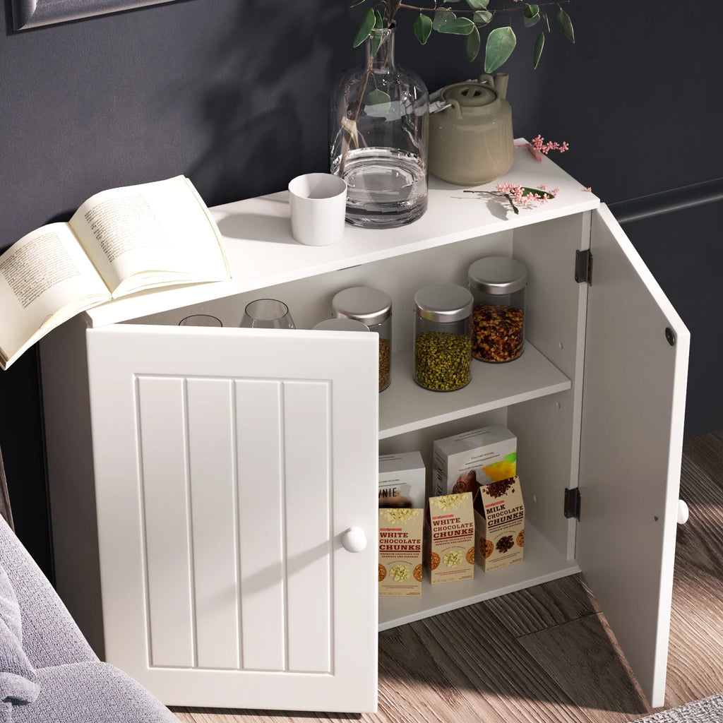 White Free Standing Wooden Bathroom Storage Cabinet with Double Doors A86770