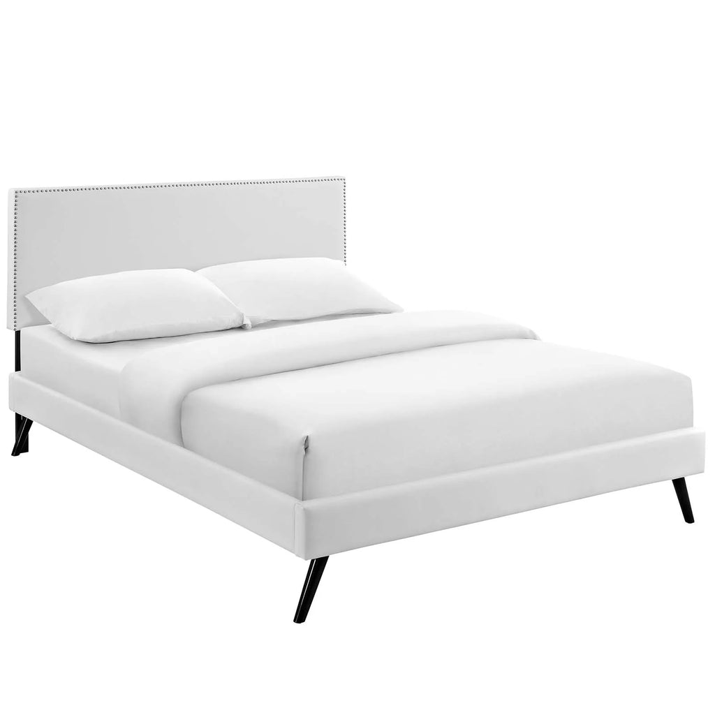 King Vinyl Platform Bed with Round Splayed Legs in White M484605
