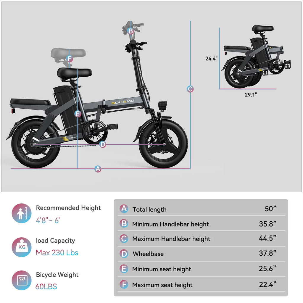 400W Folding Electric Bike with 48V 12Ah Removable Battery G873