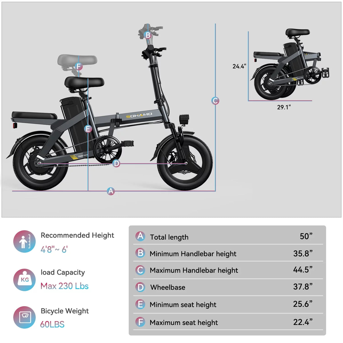 400W Folding Electric Bike with 48V 12Ah Removable Battery G873