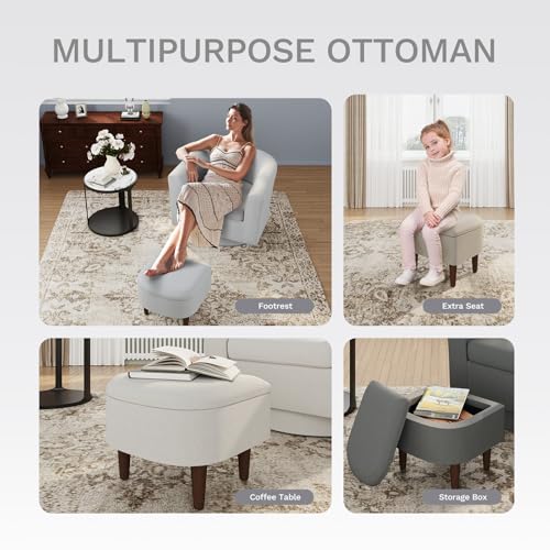 Beige Upholstered Swivel Accent Chair with Ottoman Y917