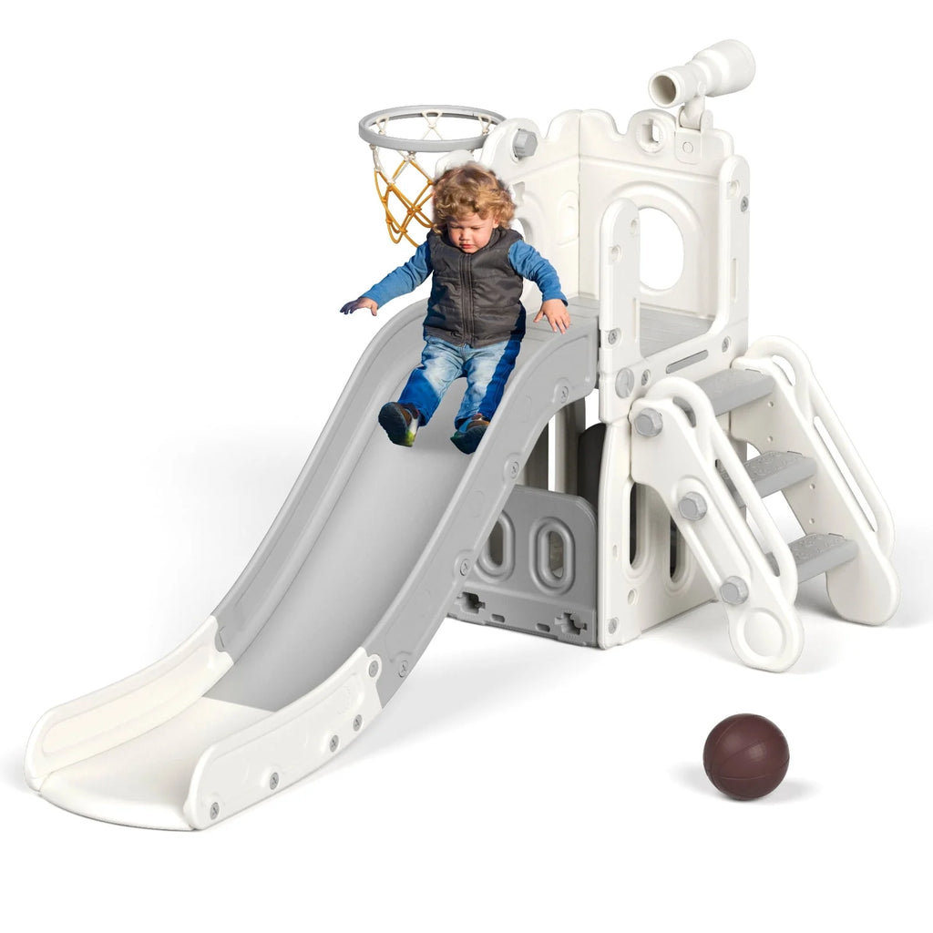 Blue Toddler Slide and Climber Set with Basketball Hoop O228