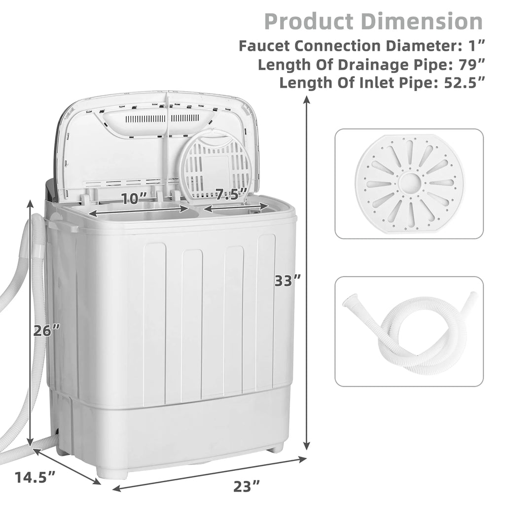 Portable Semi-Automatic Twin Tub Wash Machine Black T8486
