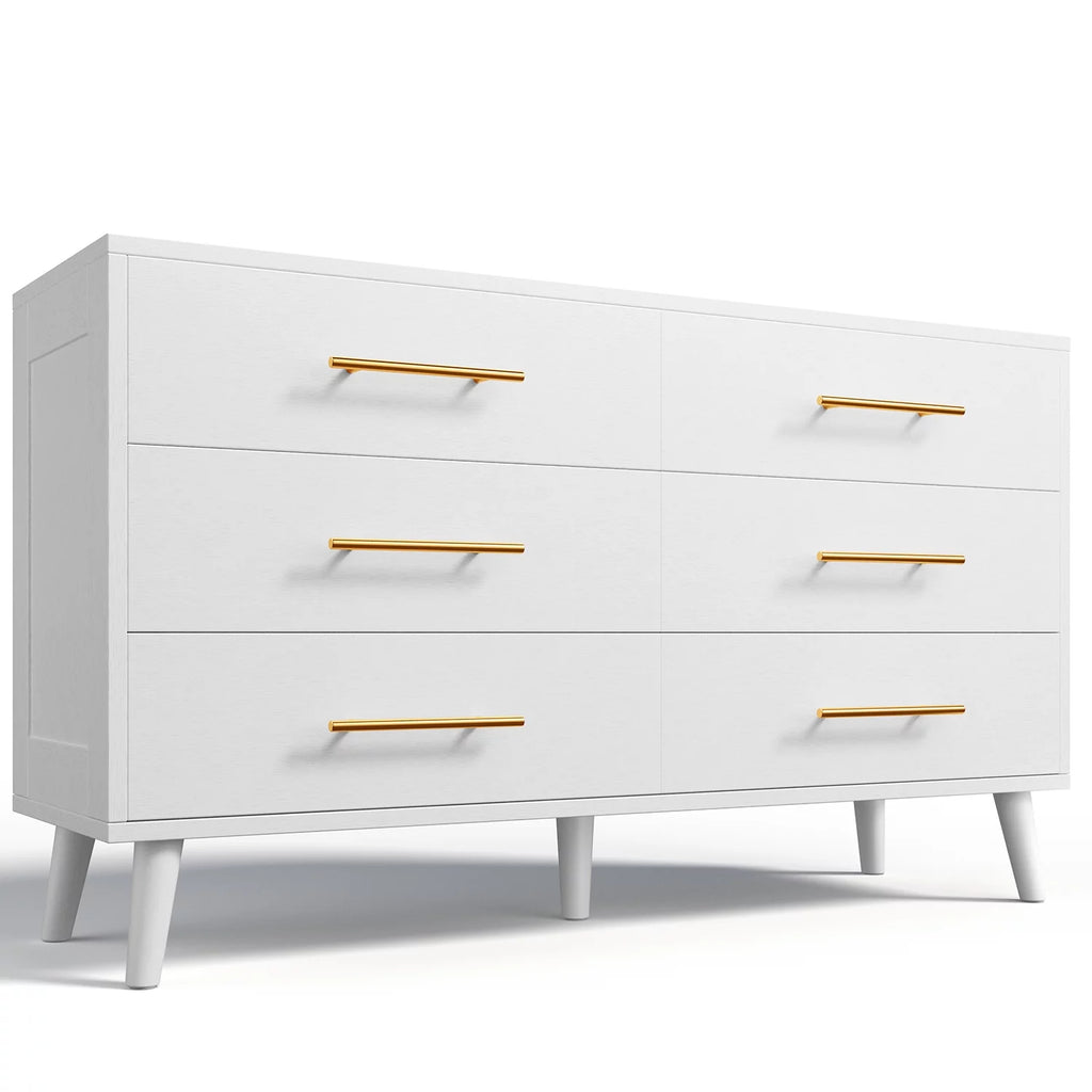 White 6 Drawer Dresser with Gold Handles A991735