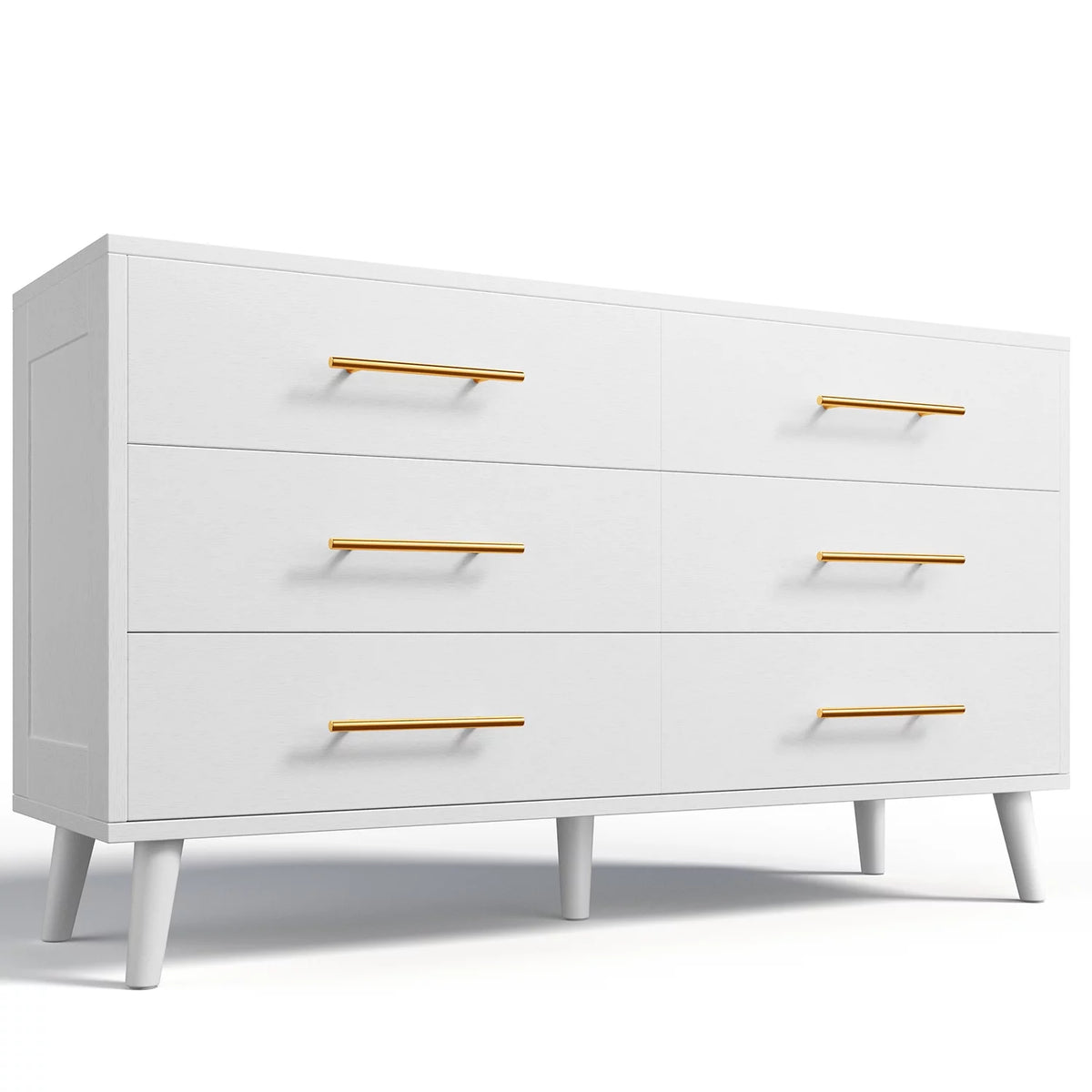 White 6 Drawer Dresser with Gold Handles A991735