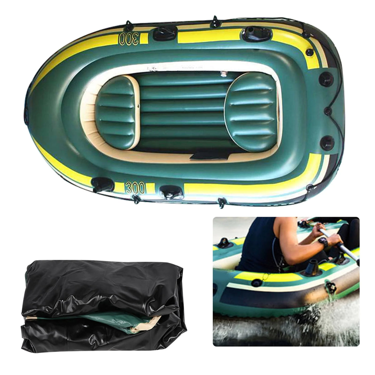 Green Pvc Three Person Inflatable Fishing Boat F5382