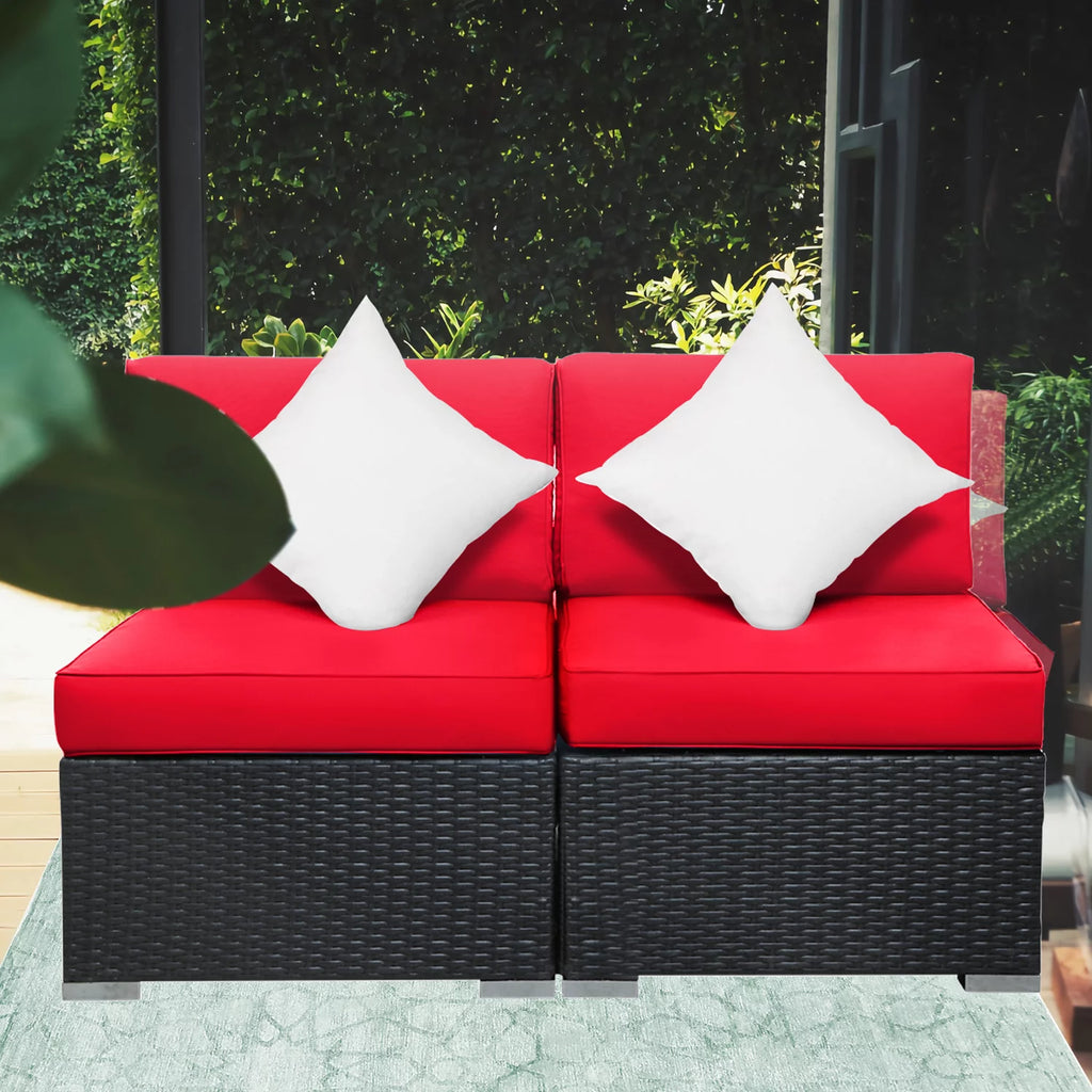 2 Pcs PE Rattan Wicker Patio Sofa Set B684587