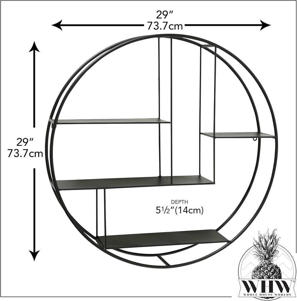 Black Iron Round Metal Wall Shelf, 4 Levels A729