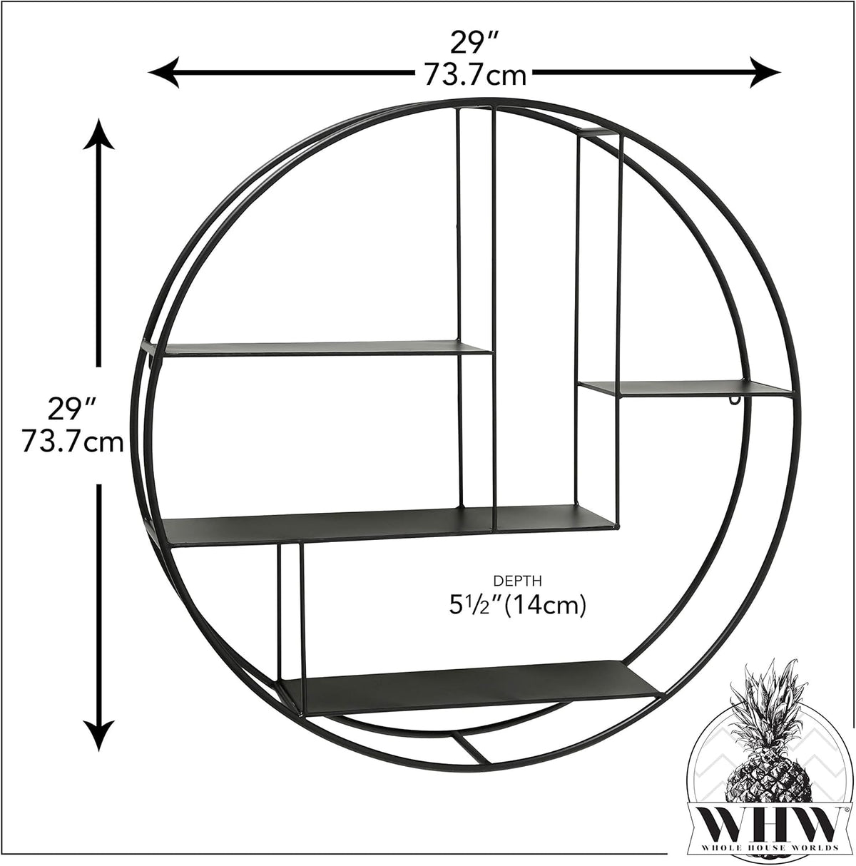 Black Iron Round Metal Wall Shelf, 4 Levels A729