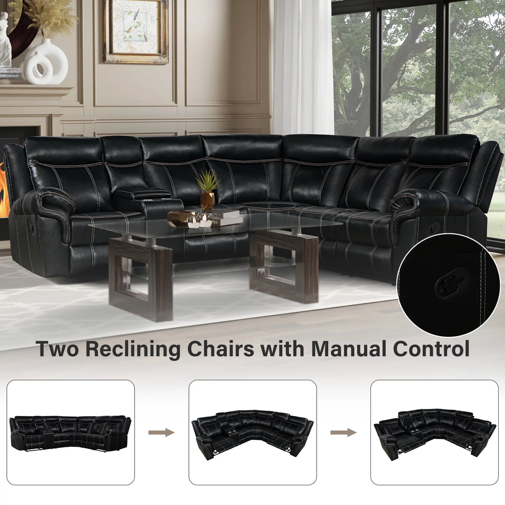 Black Manual Recliner with Cup Holder and Storage I82228