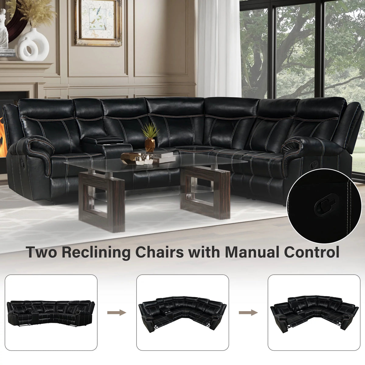 Black Manual Recliner with Cup Holder and Storage I82228