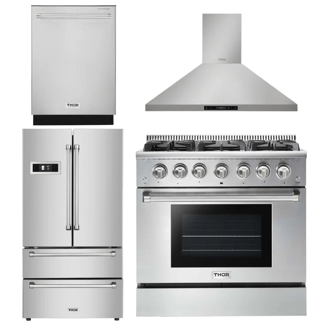 36 Gas Range, Range Hood, Refrigerator & Dishwasher Package S906