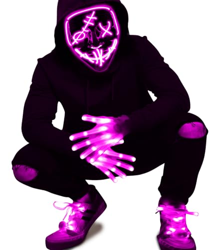 Halloween LED Mask Light Up Gloves and Glow Shoelaces D4295