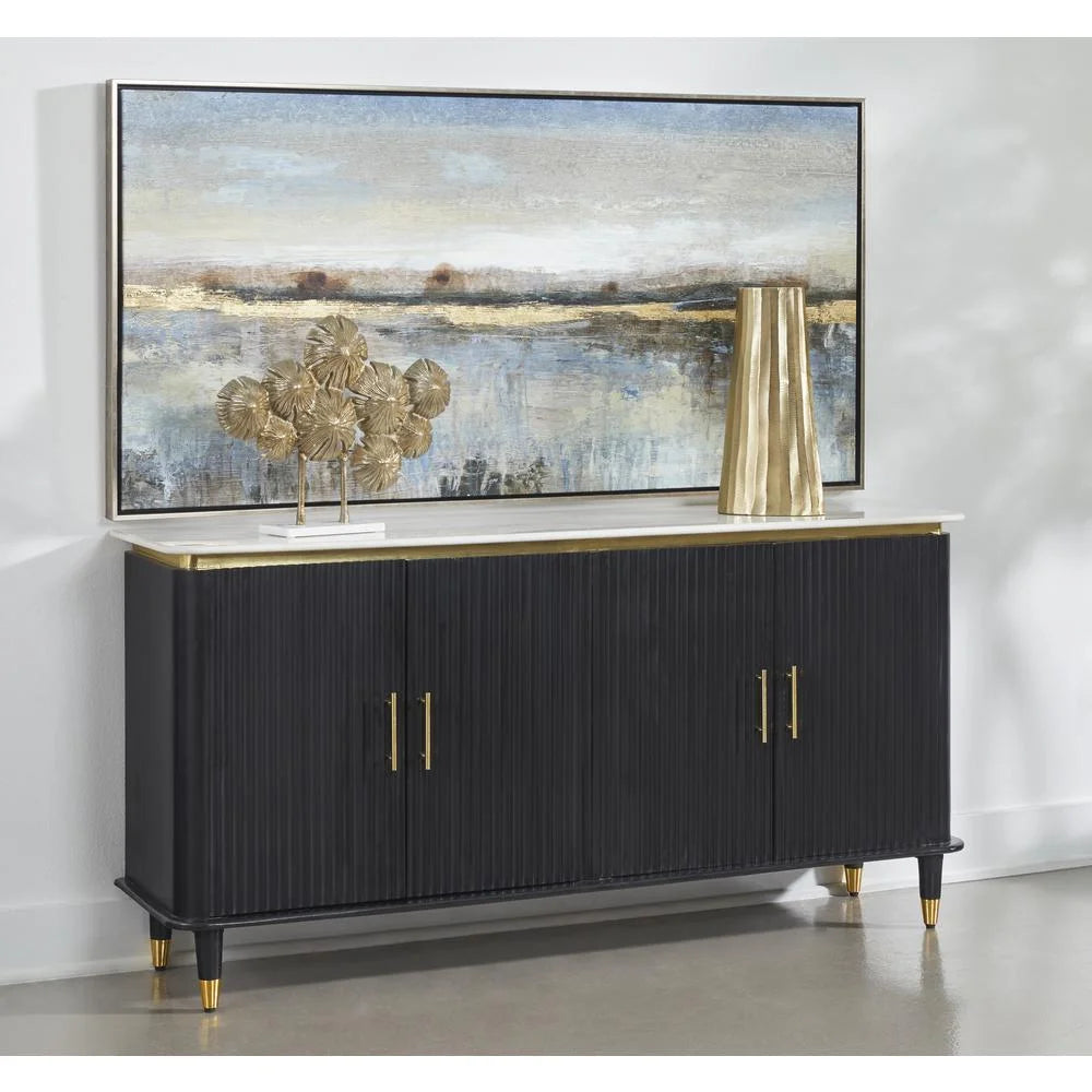 Black & Gold Four Door Credenza with Marble Top J8630