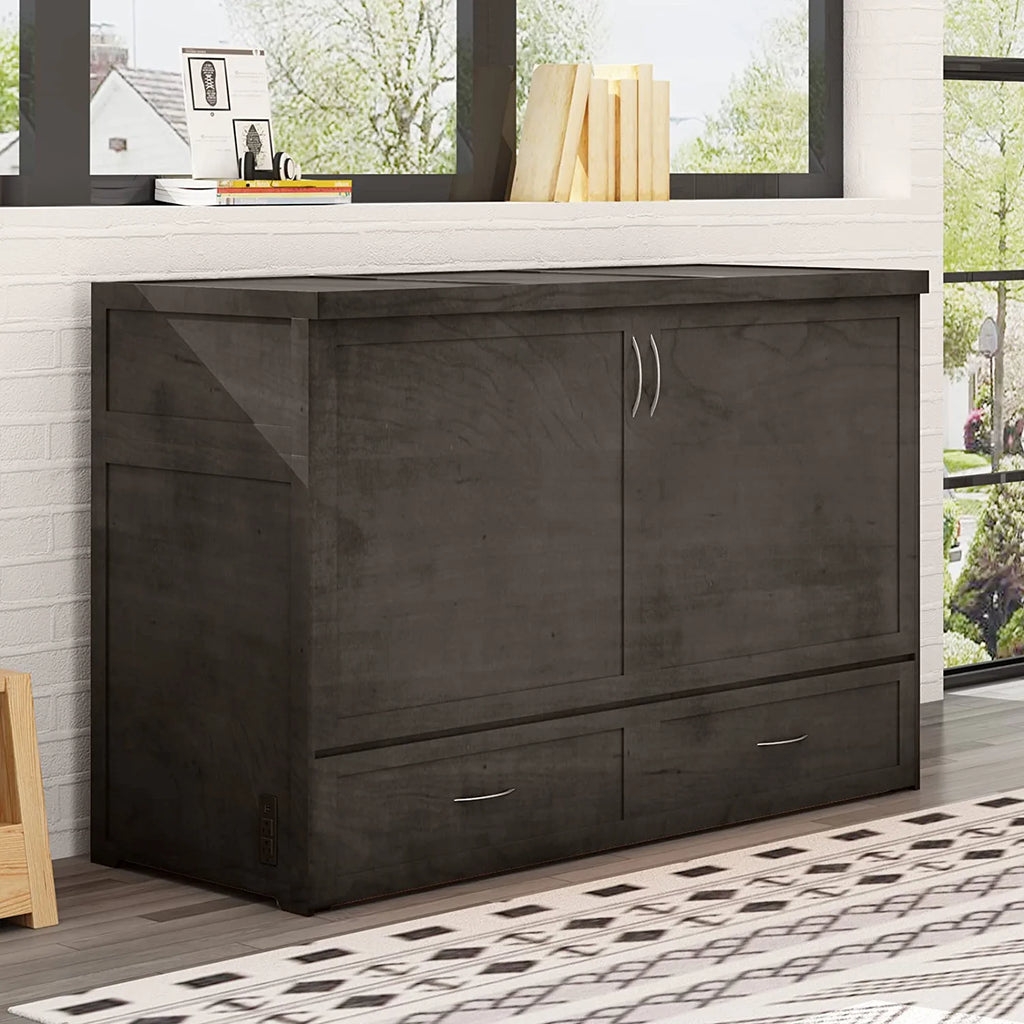 Queen Size Cabinet Bed with USB Charging Station & Folding Foam Mattress I8754