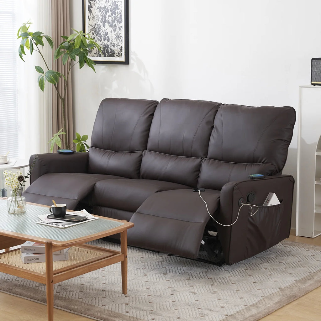 Brown 3 Seater Power Recliner with Massage and Heat I3282
