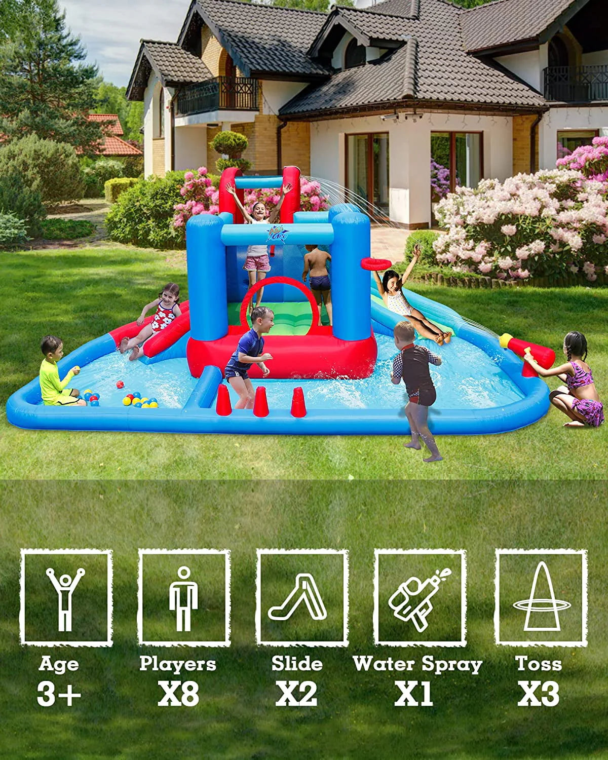 Inflatable Water Slide with Pool and 30 Pit Balls V302137