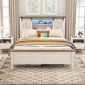 White Queen Size Metal Bed Frame with Headboard and Storage E227669