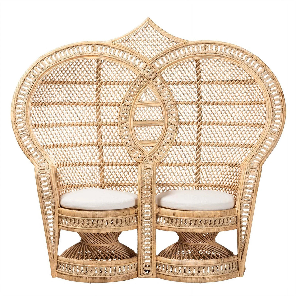 Natural Brown Rattan Two-Seater Peacock Chair Q7584