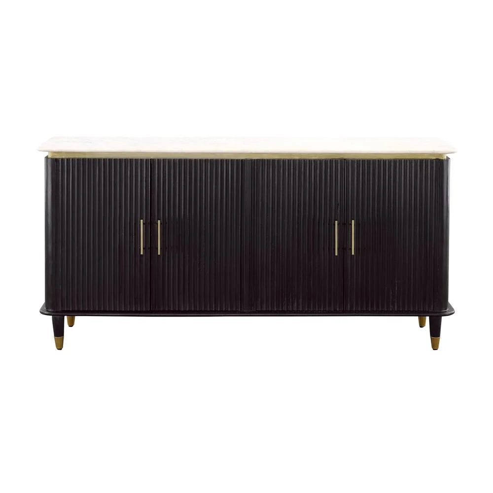 Black & Gold Four Door Credenza with Marble Top J8630
