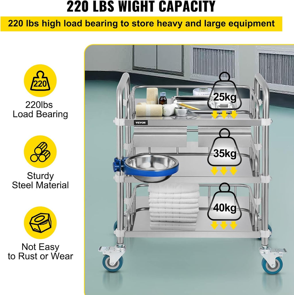 3 Layer Stainless Steel Lab Cart with Drawers W748497