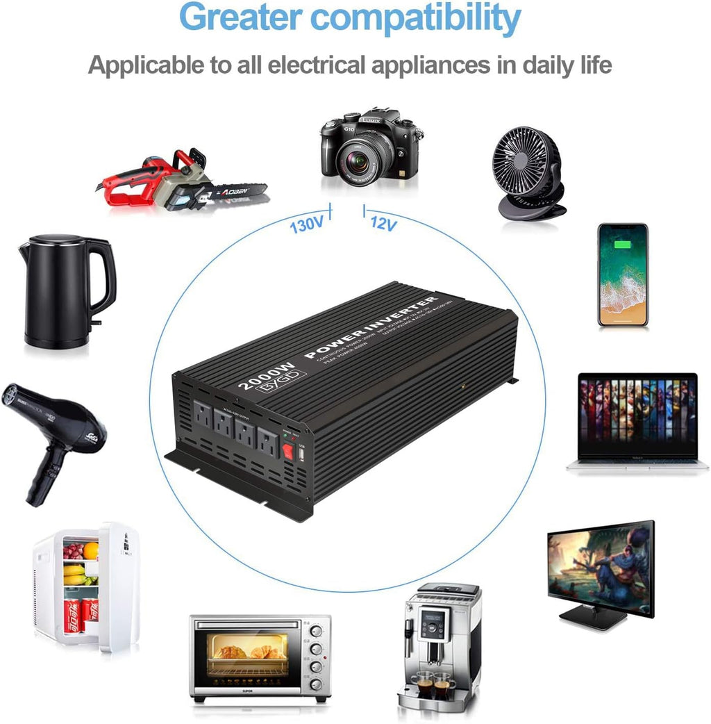 2000W Power Inverter 12V to 110V Modified Sine Wave with 4 AC Outlets L783