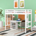 White Wood Loft Bed with Desk and Storage A41437