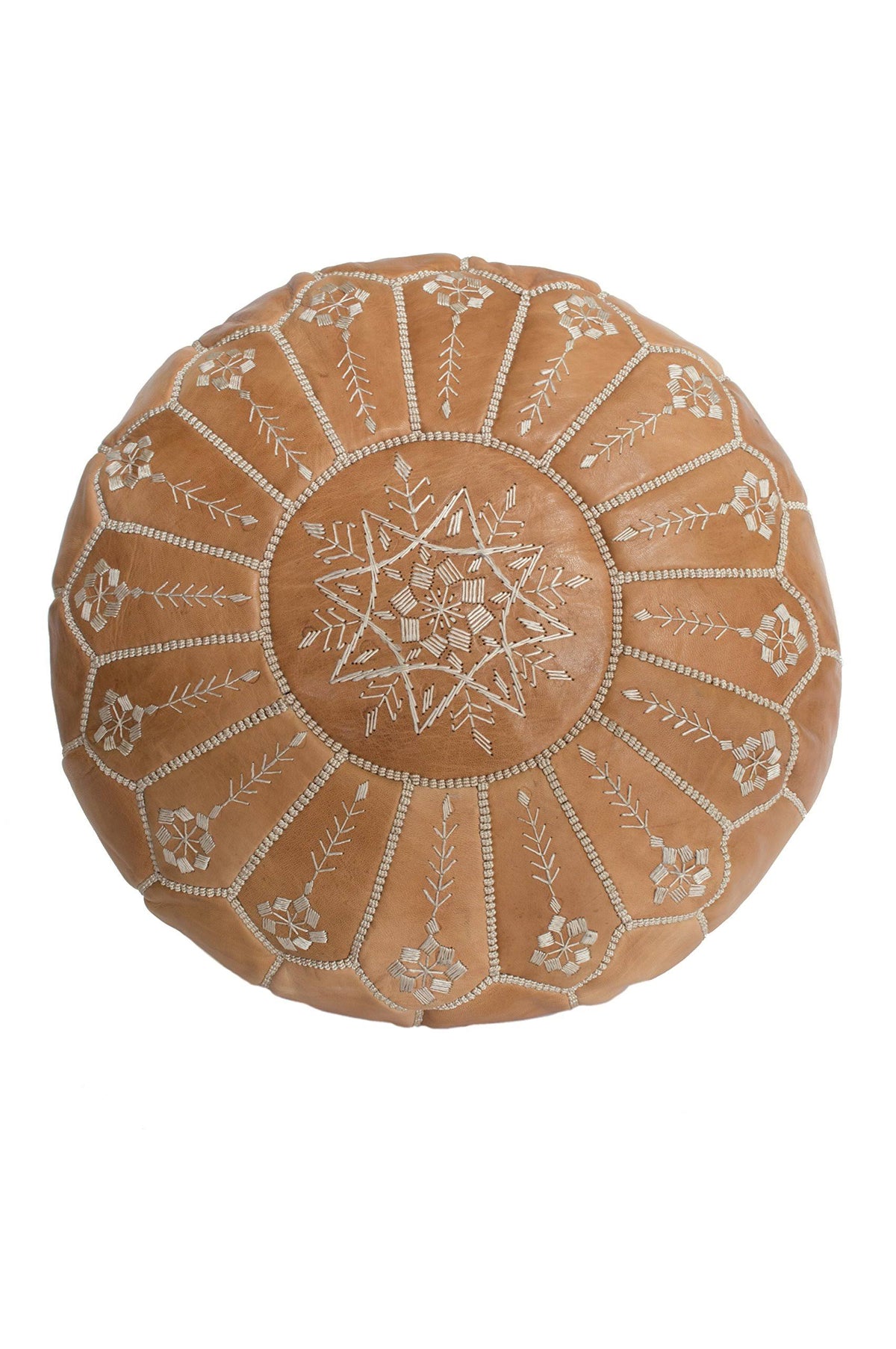 Embroidered Leather Pouf R1956