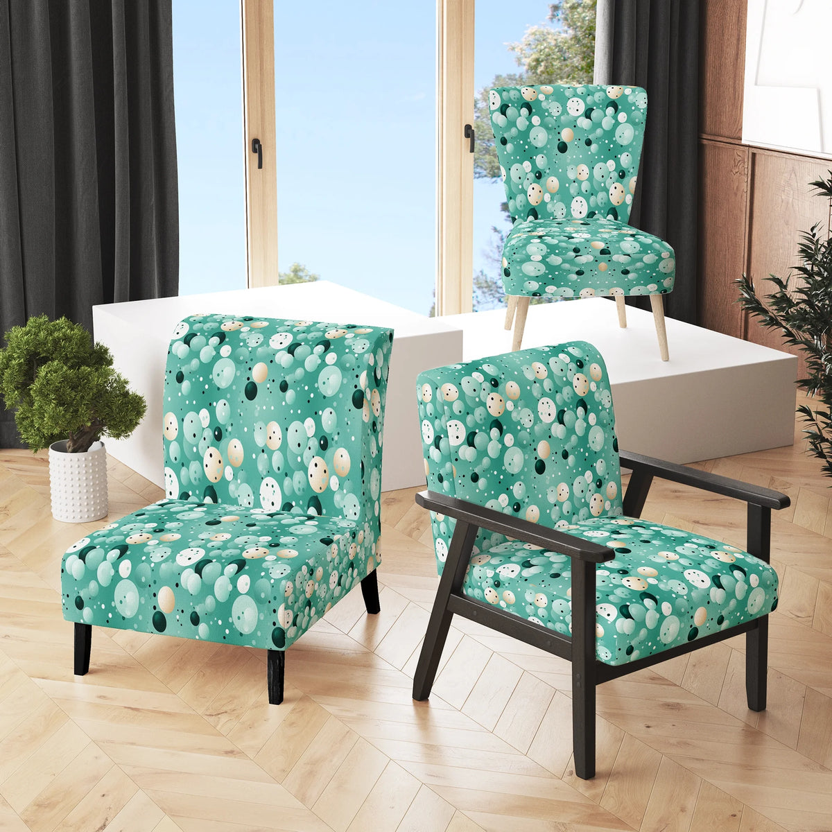 Upholstered Polka Dots Accent Chair U3125