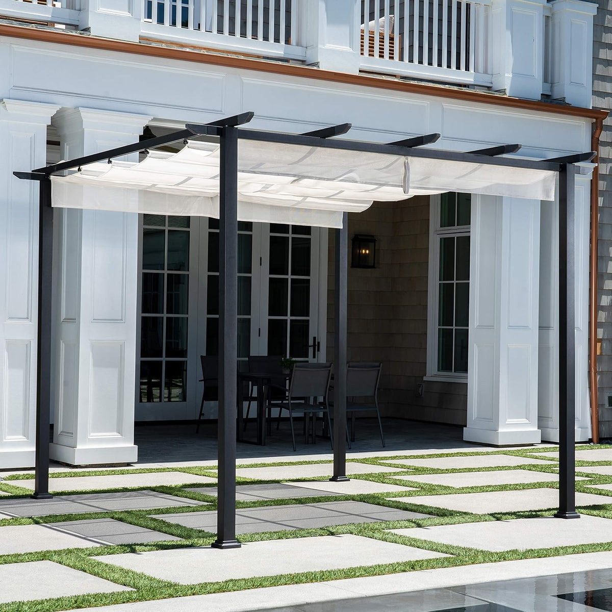 Aluminum and Steel Pergola with Adjustable Sling Canopy Z924581