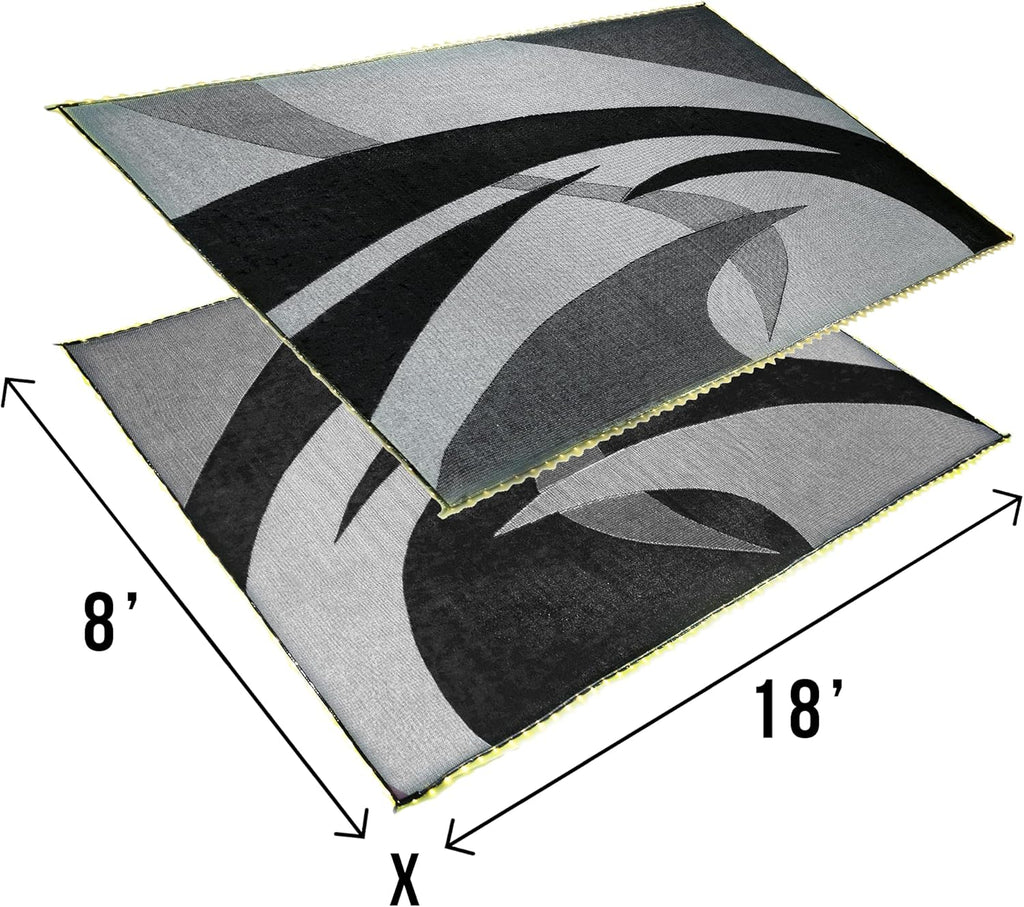 LED Illuminated Patio Mat 8-Feet x 18-Feet Black/White/Grey RV Camping Mat P354868