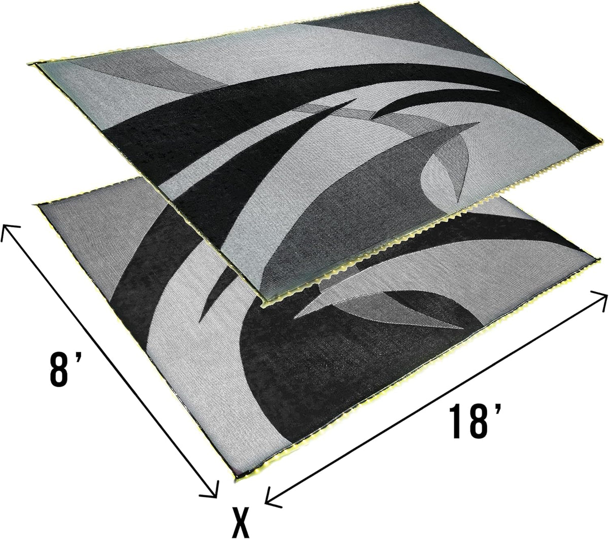 LED Illuminated Patio Mat 8-Feet x 18-Feet Black/White/Grey RV Camping Mat P354868