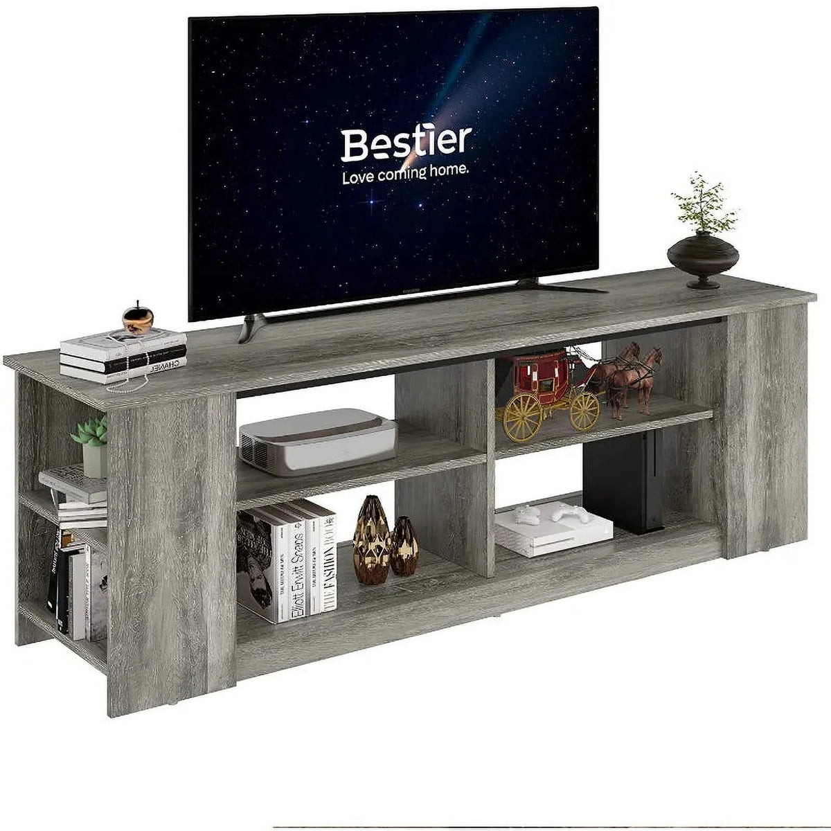 55 inch 3-Tier TV Stand with 8 Adjustable Storage Units Grey M850