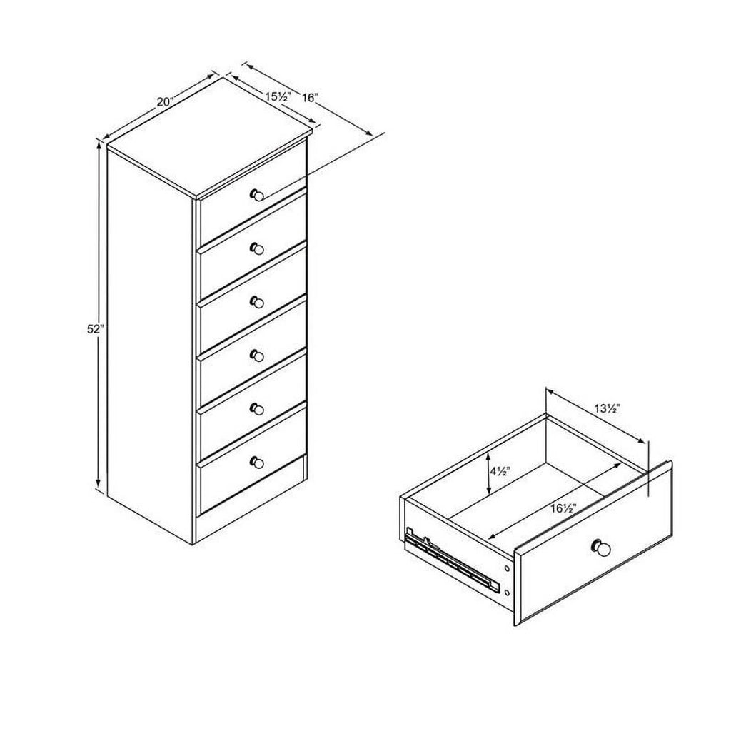 6 Drawer White Wood Lingerie Chest B7544