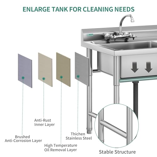Stainless Steel Freestanding Single Bowl Utility Sink with Workbench N82475